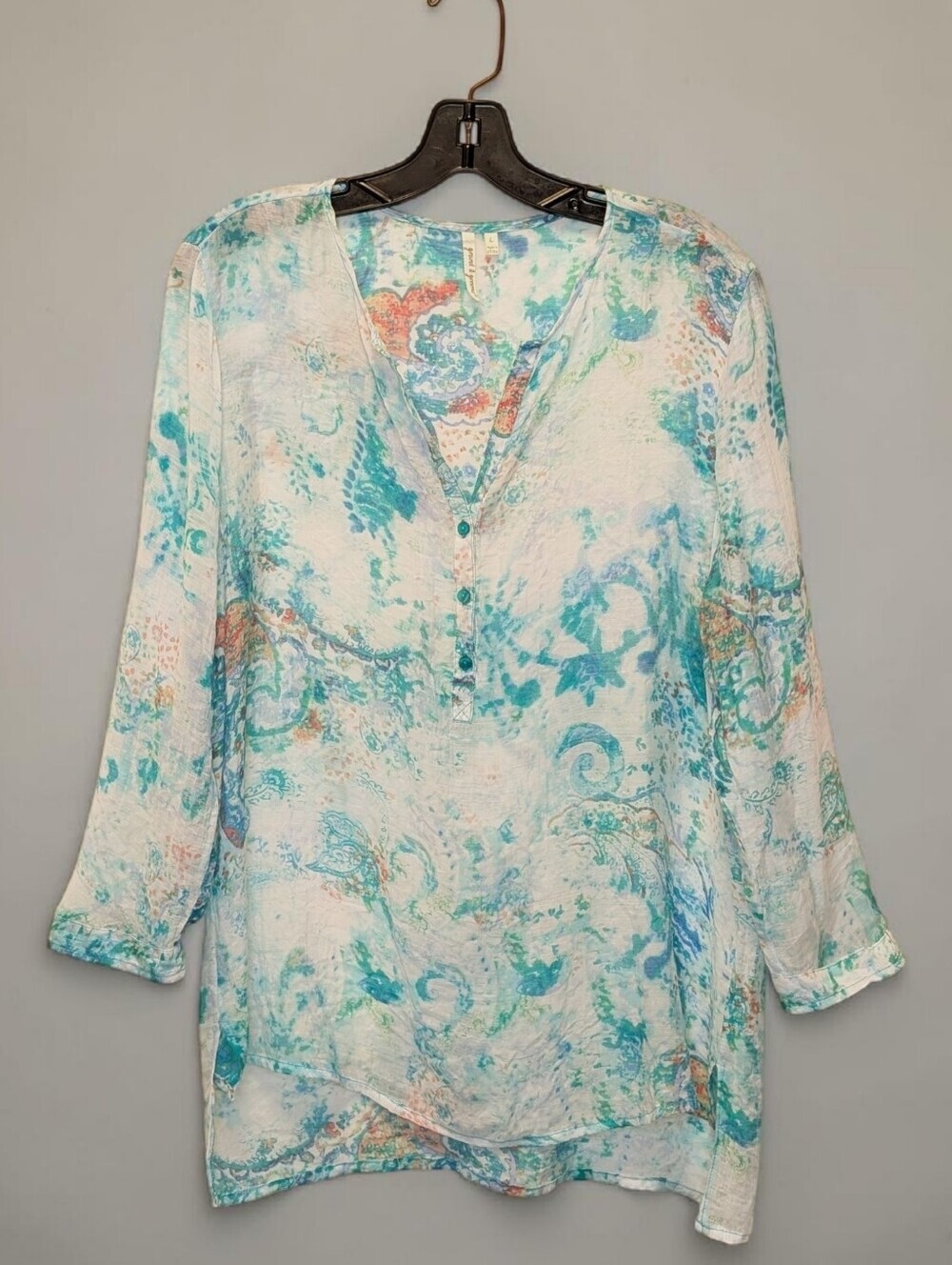 Grand & Greene Sheer Paisley Boho Tunic Blouse Coastal Resort Fairy